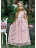 Mauve Lace Floor Length Keyhole Back Country Flower Girl Dress